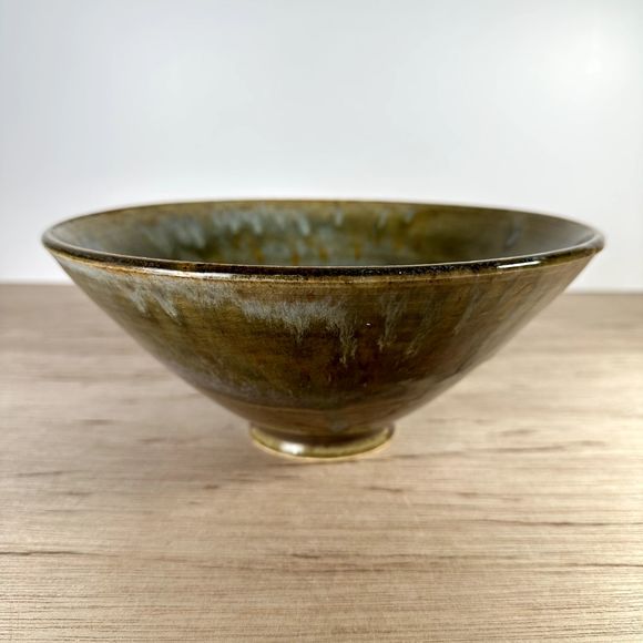 Ceramic Hand Thrown Studio Art Pottery Bowl Blue Gray Brown Artist Signed 9.25" - Picture 2 of 12